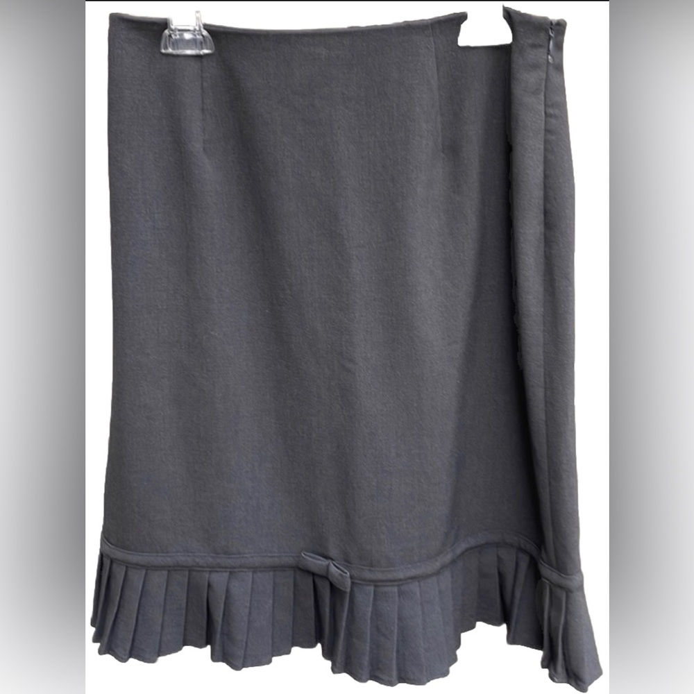 Ann Taylor Gray Polyester Blend Midi Skirt with Mini Pleat Hem